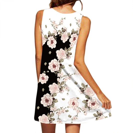 2025 European and American Cross Border Women's New Dress V-neck Sleeveless Sexy Printed Large Hem Foreign Trade Dress