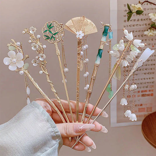 Elegant Chinese Tassel Hairpin - Floral Alloy Clip for Women